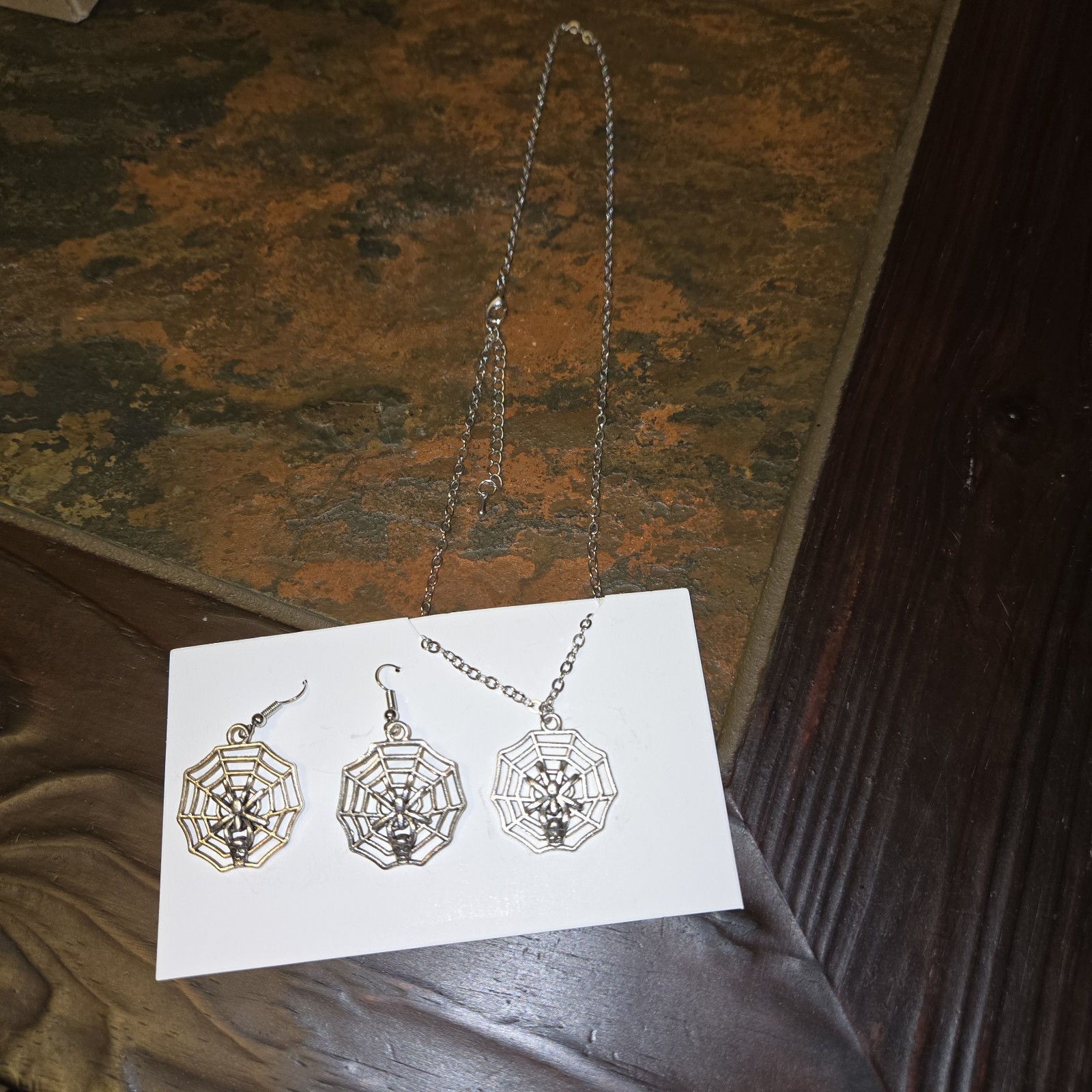 Necklace And Earrings Spiderweb Charm Halloween or Anytime
