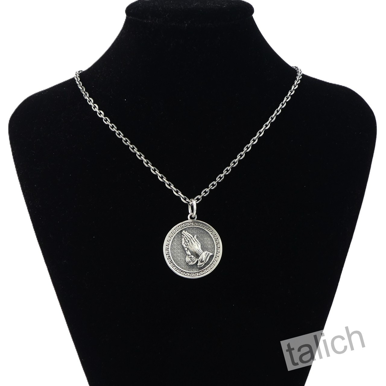 Shiny 925 Sterling Silver Praying Hands 27mm Round Amulet Pendant Faith Gift