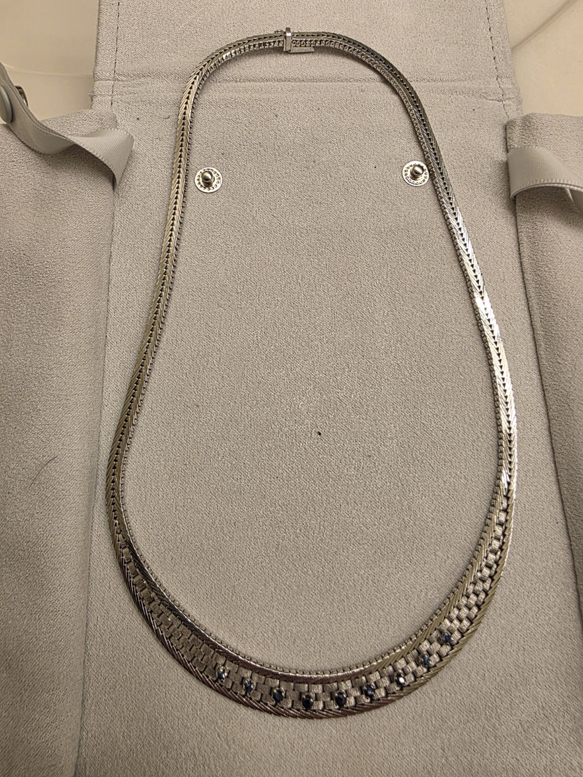 925 Sterling Silver Herringbone Chain Statement Necklace, Box Clasp