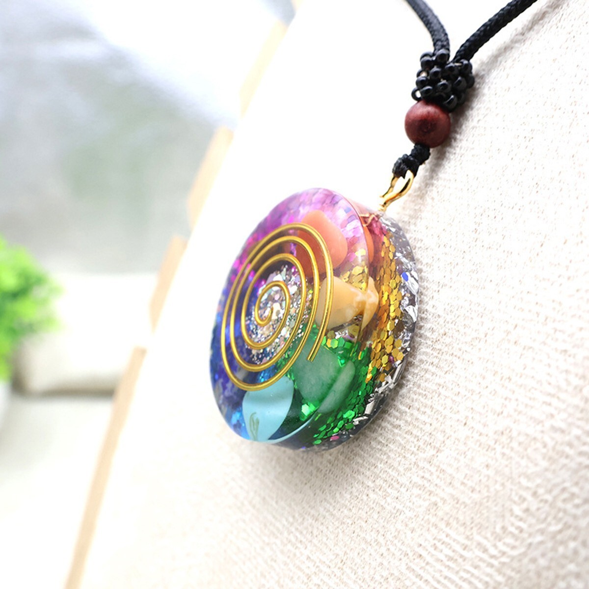 7 Chakra Necklace with Magnetic Energy Talisman – Handmade Crystal Resin Pendant