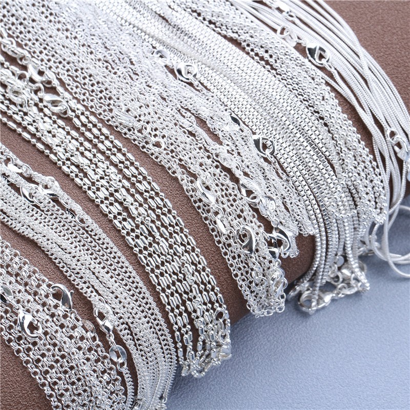 925 Sterling Silver Necklace Rolo Figaro Chain 16-30 Inch Women Jewelry