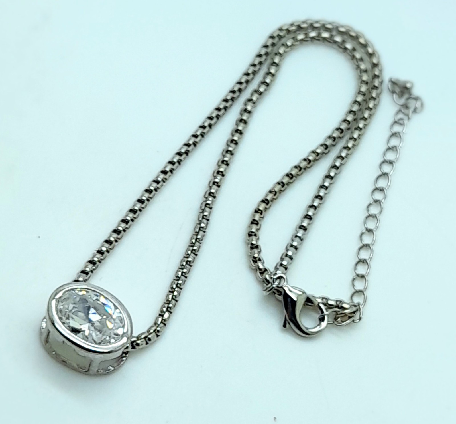 simple oval shape 17mm clear Cubic Zircon Pendant Women Chain Necklace Jewelry