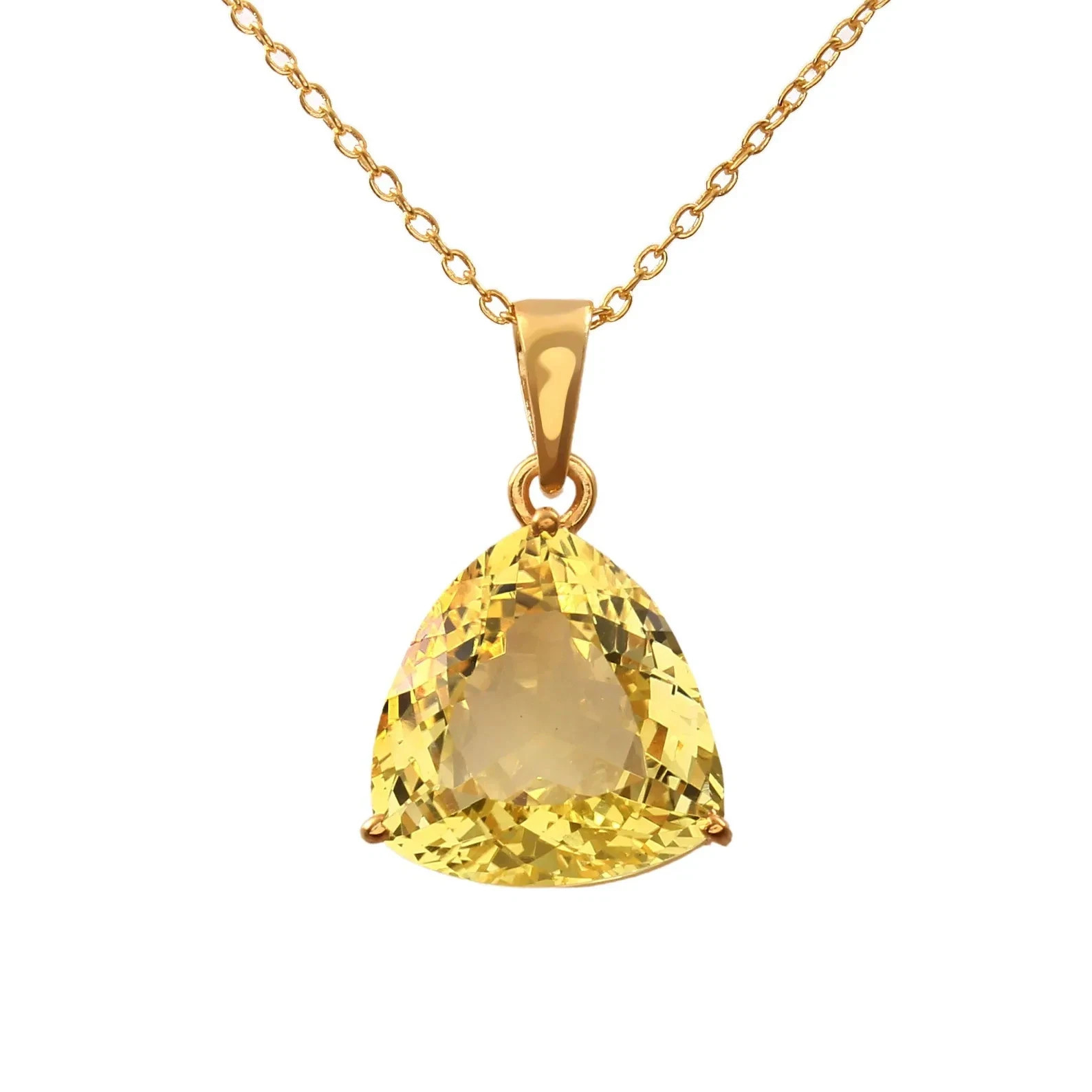 13 mm Flawless Ceylon Yellow Sapphire Trillion Pendant 925 Silver Gold Polished