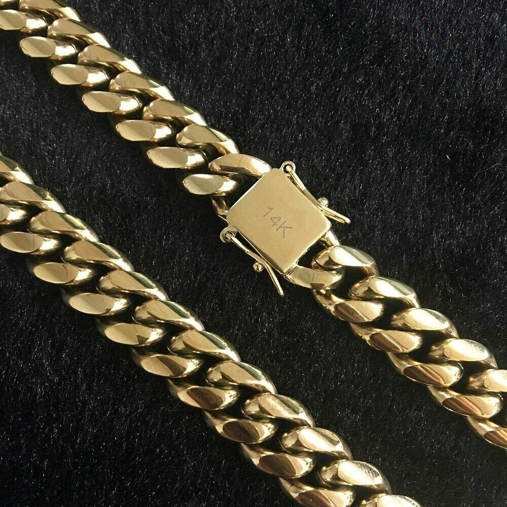 24inch Solid 14K Gold Plated Hip Hop Men’s Heavy Miami Cuban Link Chain Bracelet