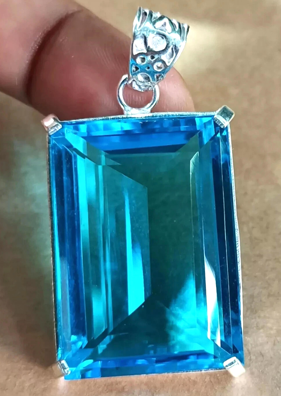 99.70 Ct. Emerald Cut Blue Topaz Pendant 925 Silver Jewelry Gift for Christmas