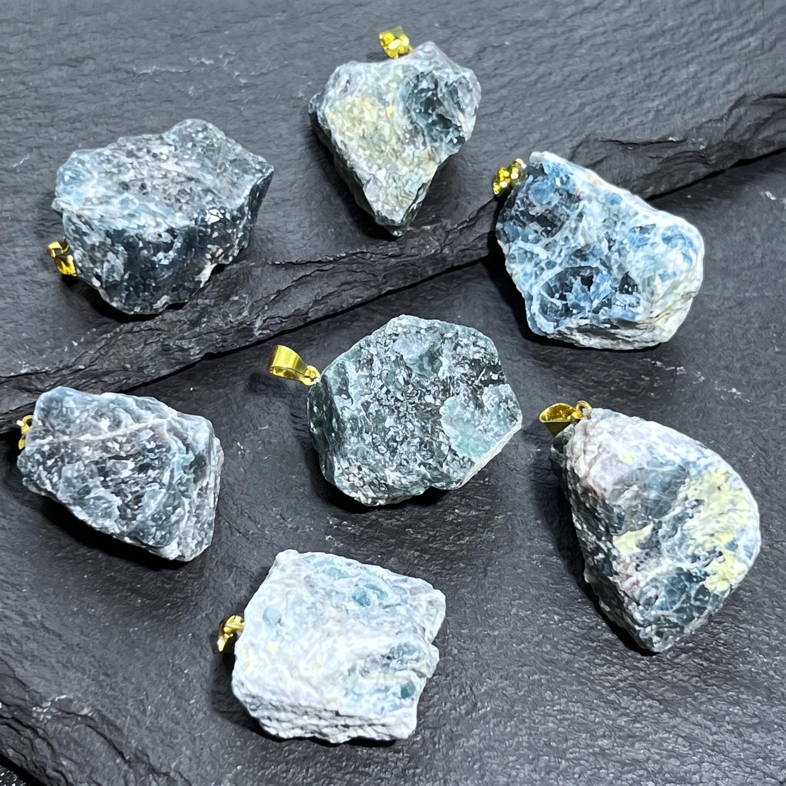 Blue Apatite Rough Raw Crystal Pendant (Gold Bail) Genuine Brazil Mineral