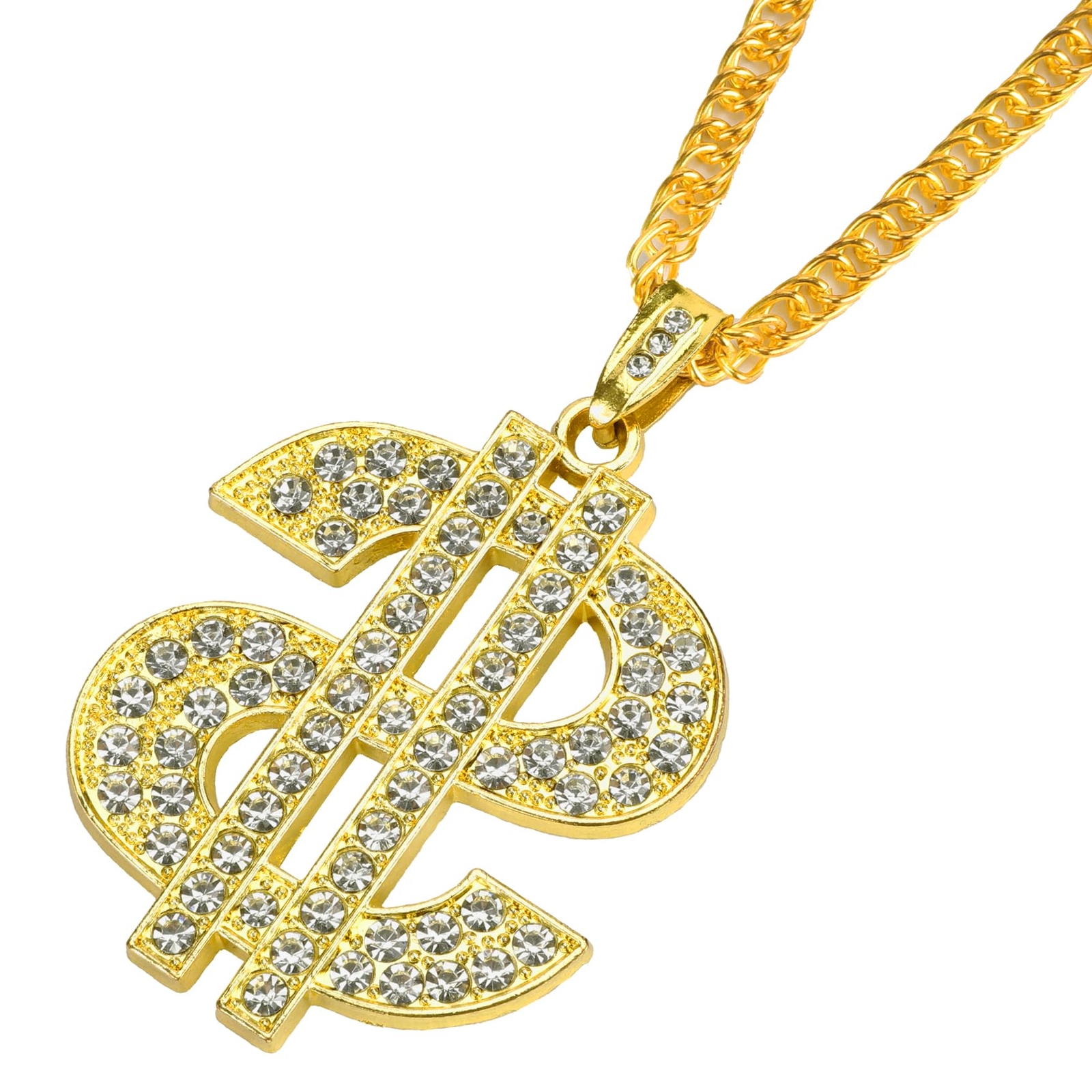 Hip Hop Gold Chain Fake Dollar Sign Pendant Necklace for 80’s 90’s Outfit