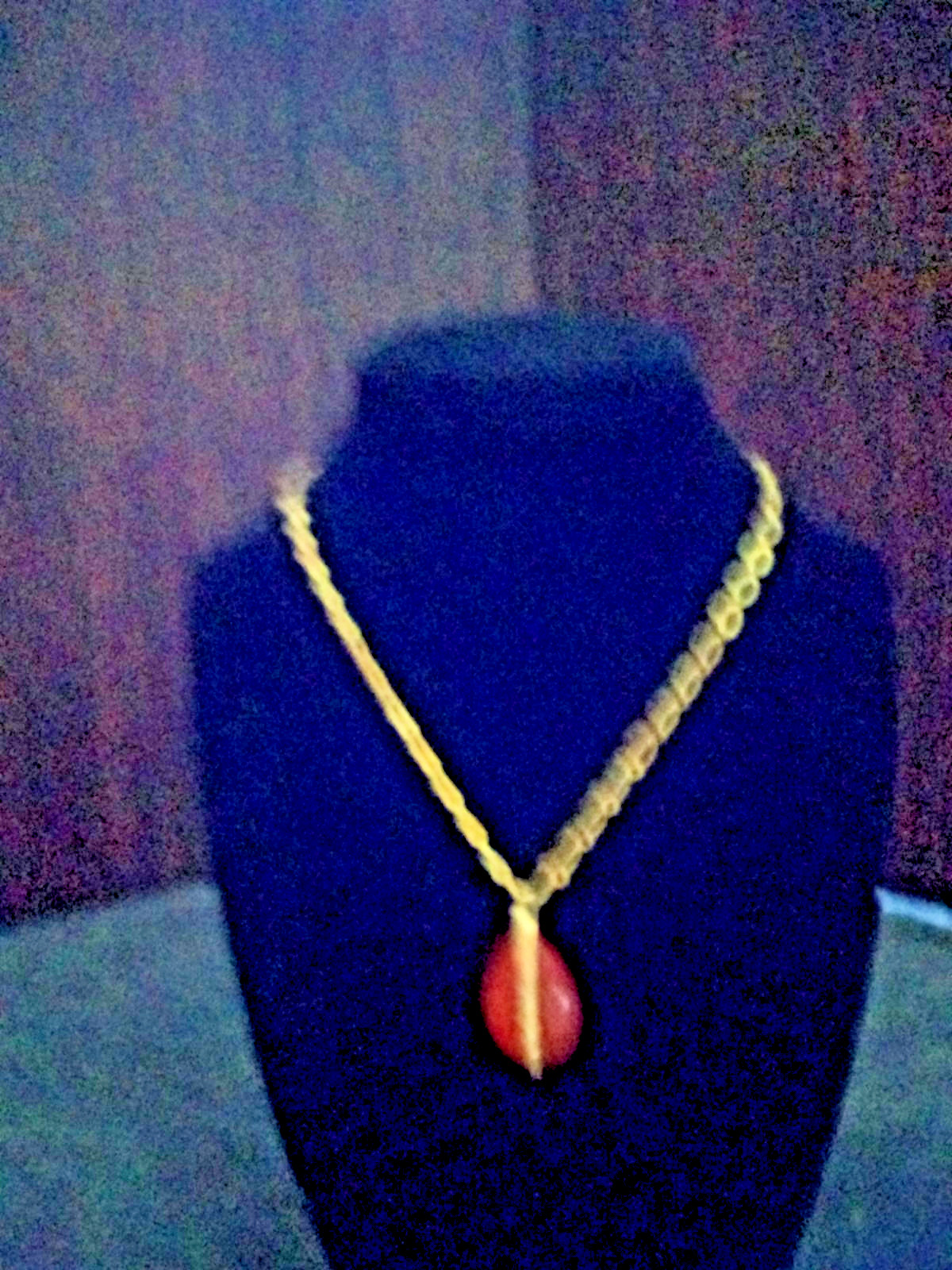 Gold Tone Orange Teardrop Pendant Necklace Vertical Bar Accent Gold Chain