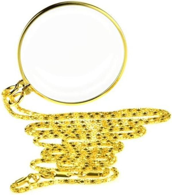 5X Magnifying Glass Pendant 1.6″ Glass Lens Dia. and 35″ Alloy Necklace (Gold…