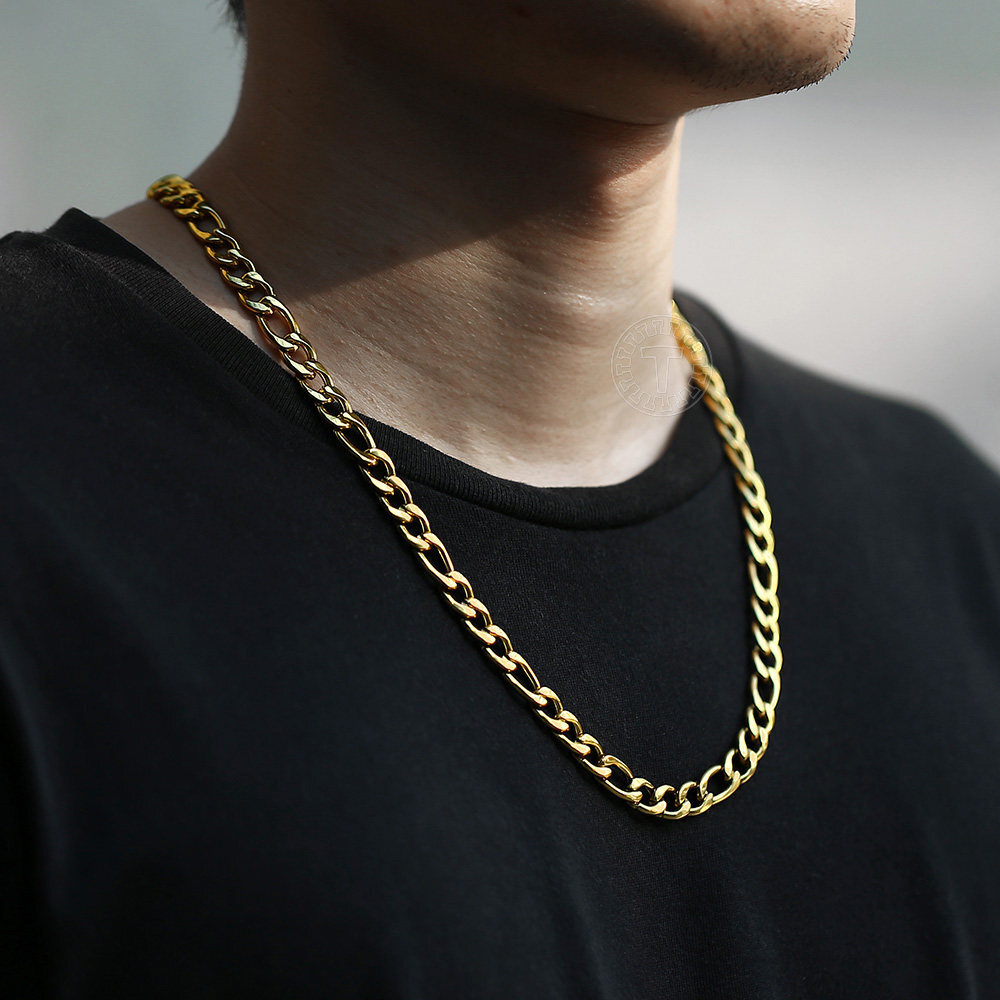 3/5/7/9mm Gold Plated Stainless Steel Figaro Chain Necklace Men Women 16-30″ new