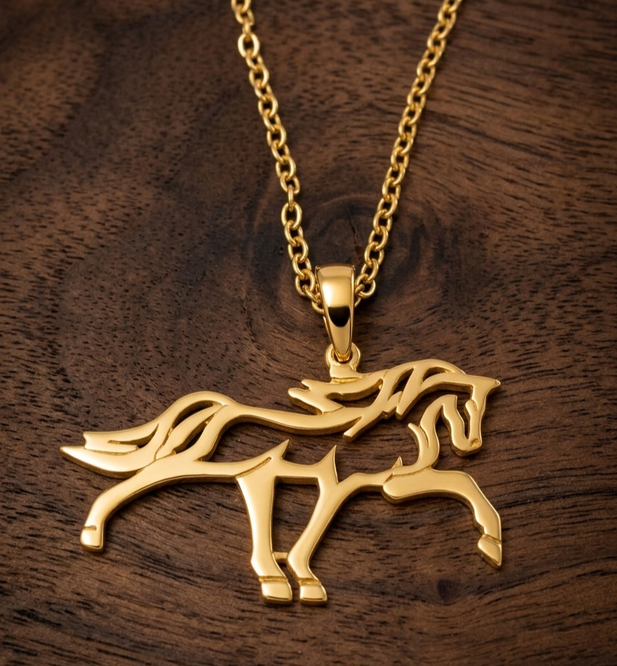 Brass Gold Plated Fancy Unique Horse Design With Chain