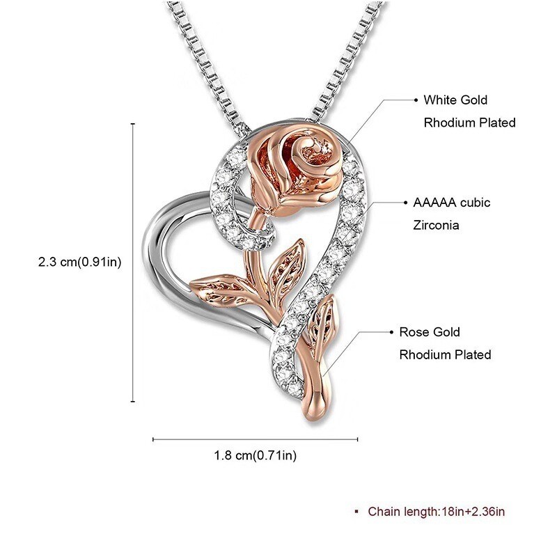 Rose Flower Heart Pendant Necklace Gift for Mom Wife Daughter Jewelry birthday