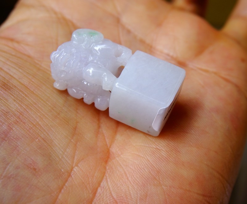 Certified Natural Grade A White Green Jade Jadeite Seal w Pixiu 684