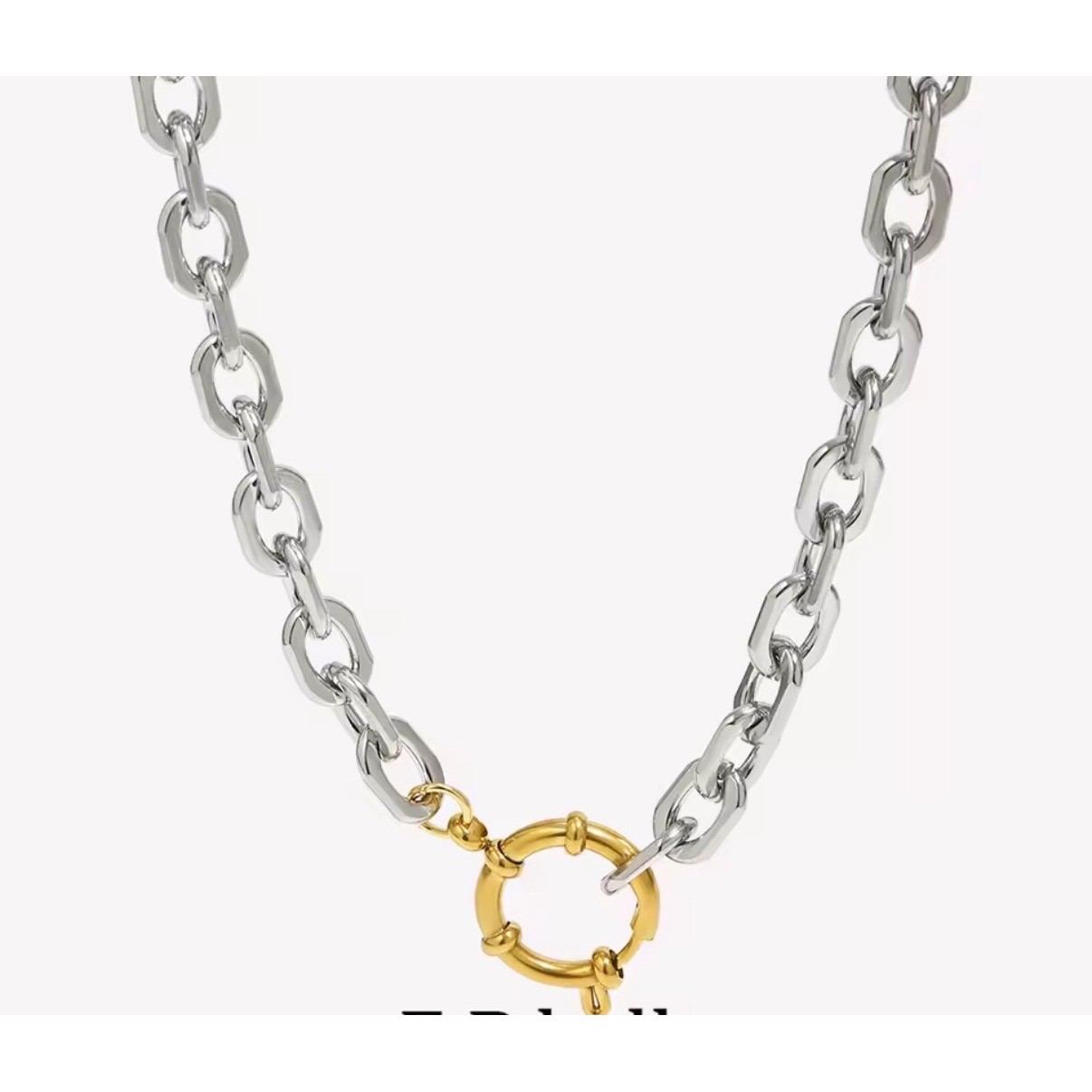 Two Tone Chunky Chain Link Necklace Gold Silver Mixed Metal Sailor Clasp Choker