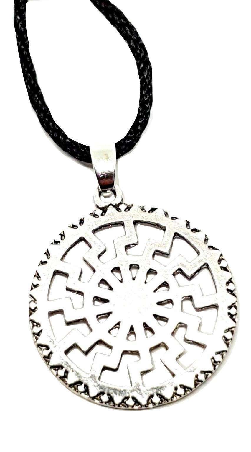 Black Sun Wheel Necklace Slavic Esoteric Occultism Protection Pendant 20″ Cord