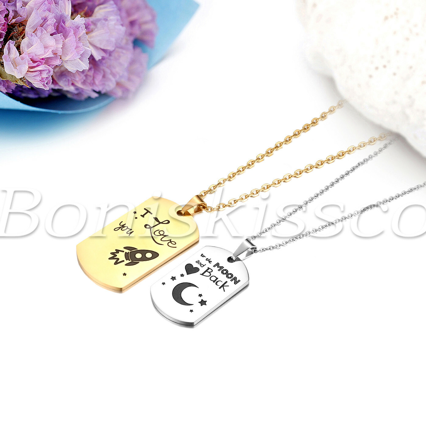 2pcs Couples Stainless Steel Matching Pendant Necklaces For Valentine’s Day Gift