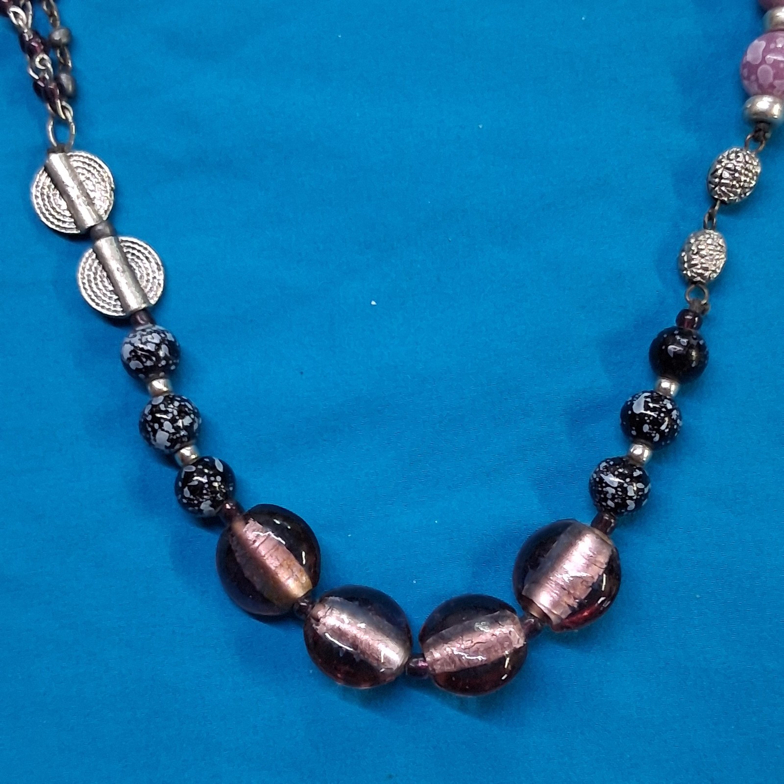 Vintage Glass & Stone Bead Silver Tone Lobster Clasp Necklace