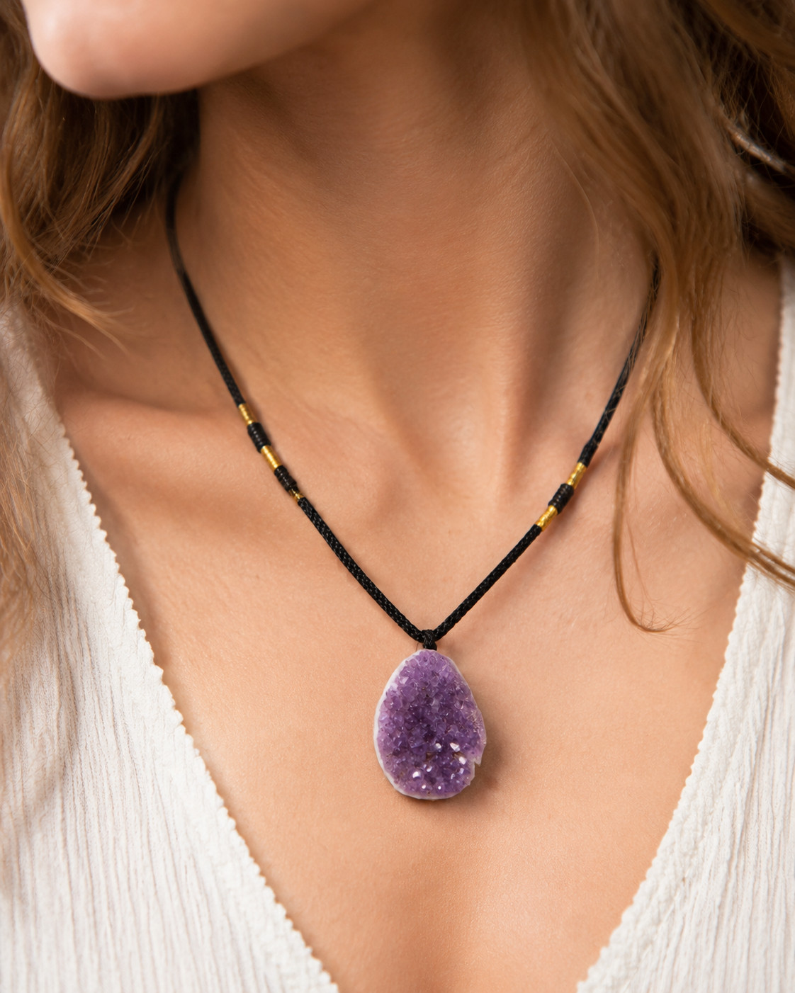 Natural Amethyst Cluster Pendant Necklace Raw Purple Crystal Jewelry Gift Women