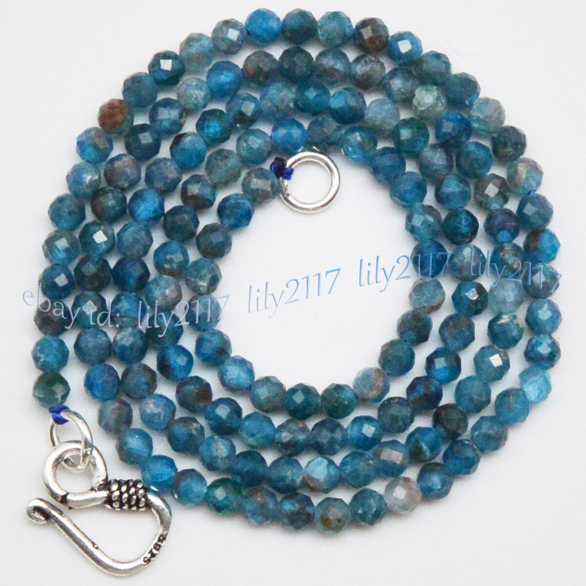 Faceted 3mm Genuine Natural Blue Apatite Round Gemstone Beads Necklace 14-36”
