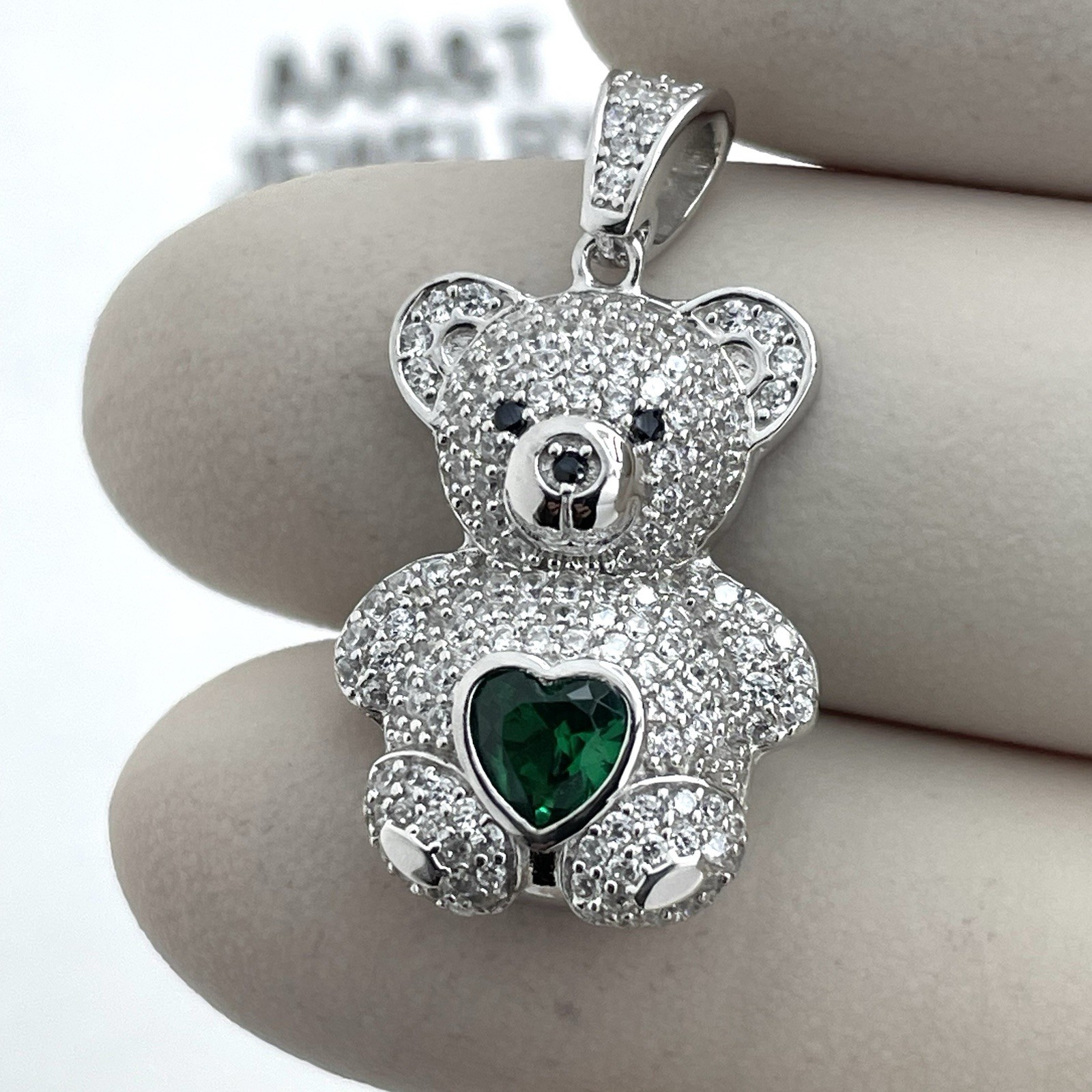 REAL 925 STERLING SILVER CUBIC ZIRCONIA TEDDY BEAR PENDANT