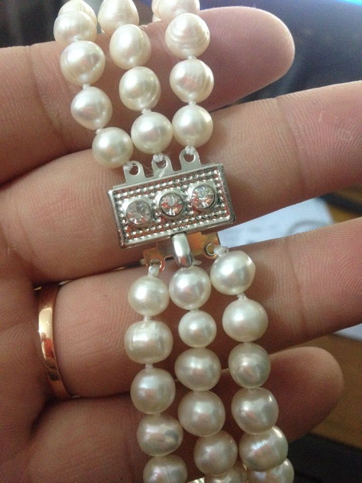 Fashion 3 Strands 6-7mm Natural White Freshwater Pearl Necklace 17-19”