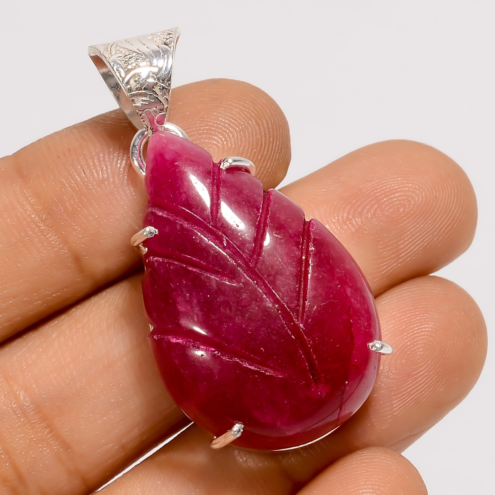 Natural Kashmir Ruby Gemstone 925 Silver Handmade Pendant 1.6″ ARP-6303