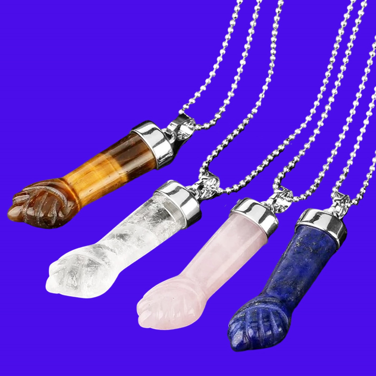 Figa Hand Amulet Pendant. Stainless steel chain necklaces with crystal Figa Hand