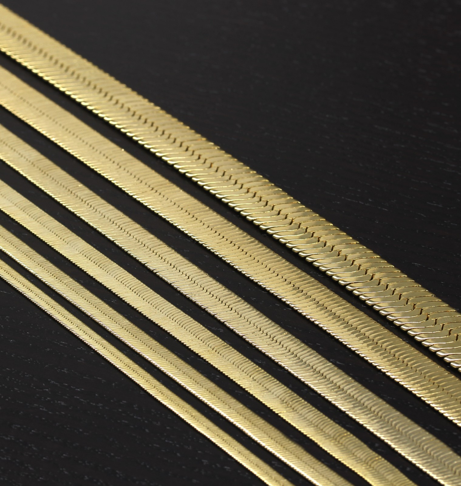Men & Lady 14K Gold Plated 4mm – 14mm Flat 20″ Or 24″ Herringbone Necklace Chain