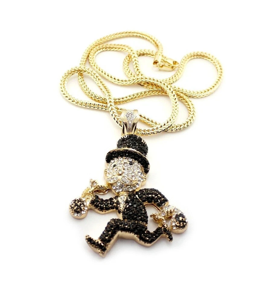 2CT Round Cut Simulated Diamond Monopoly Pendant 925 Silver Yellow Gold Finish