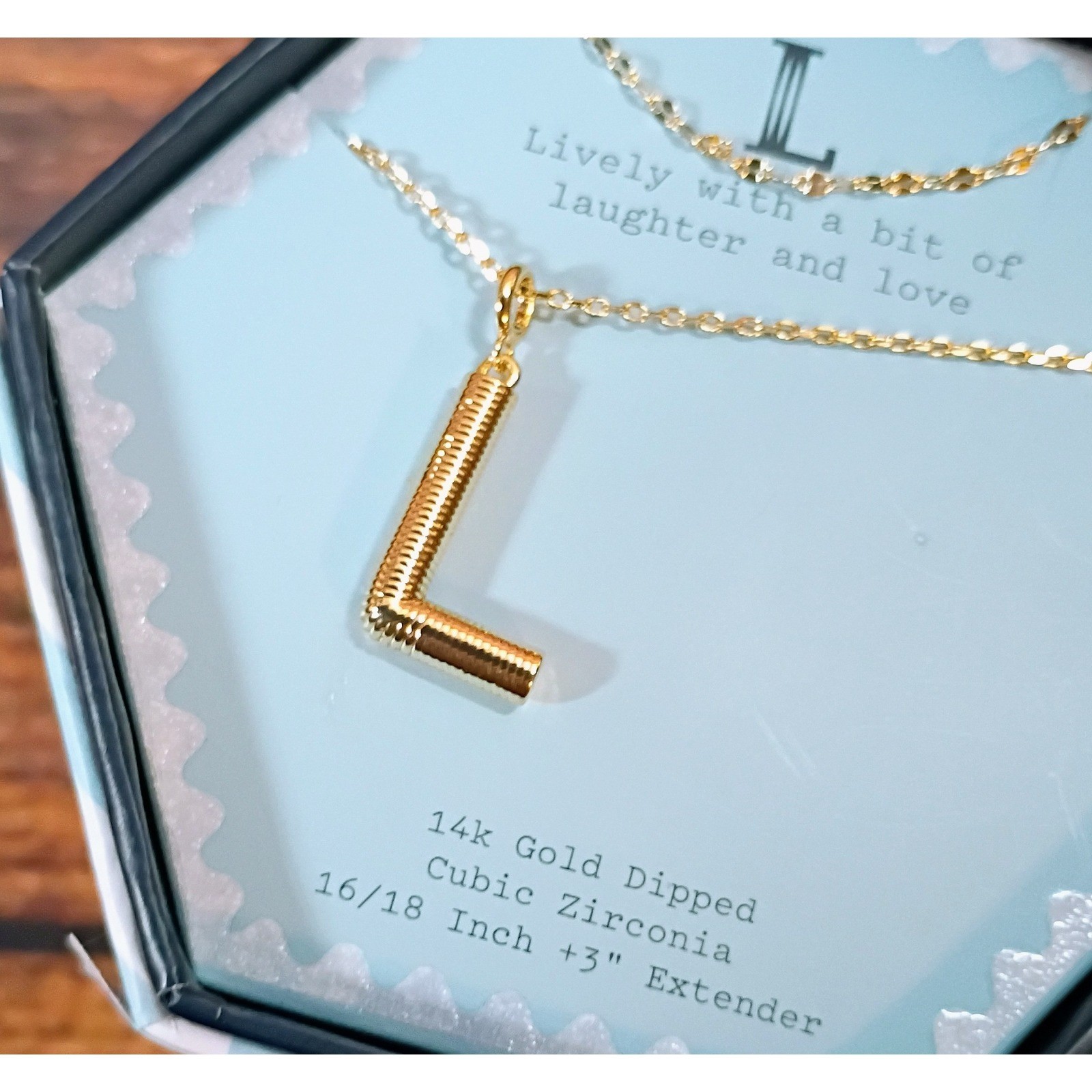 A New Day 14k Gold Dipped Initial L Pendant Necklace Cubic Zirconia NIB
