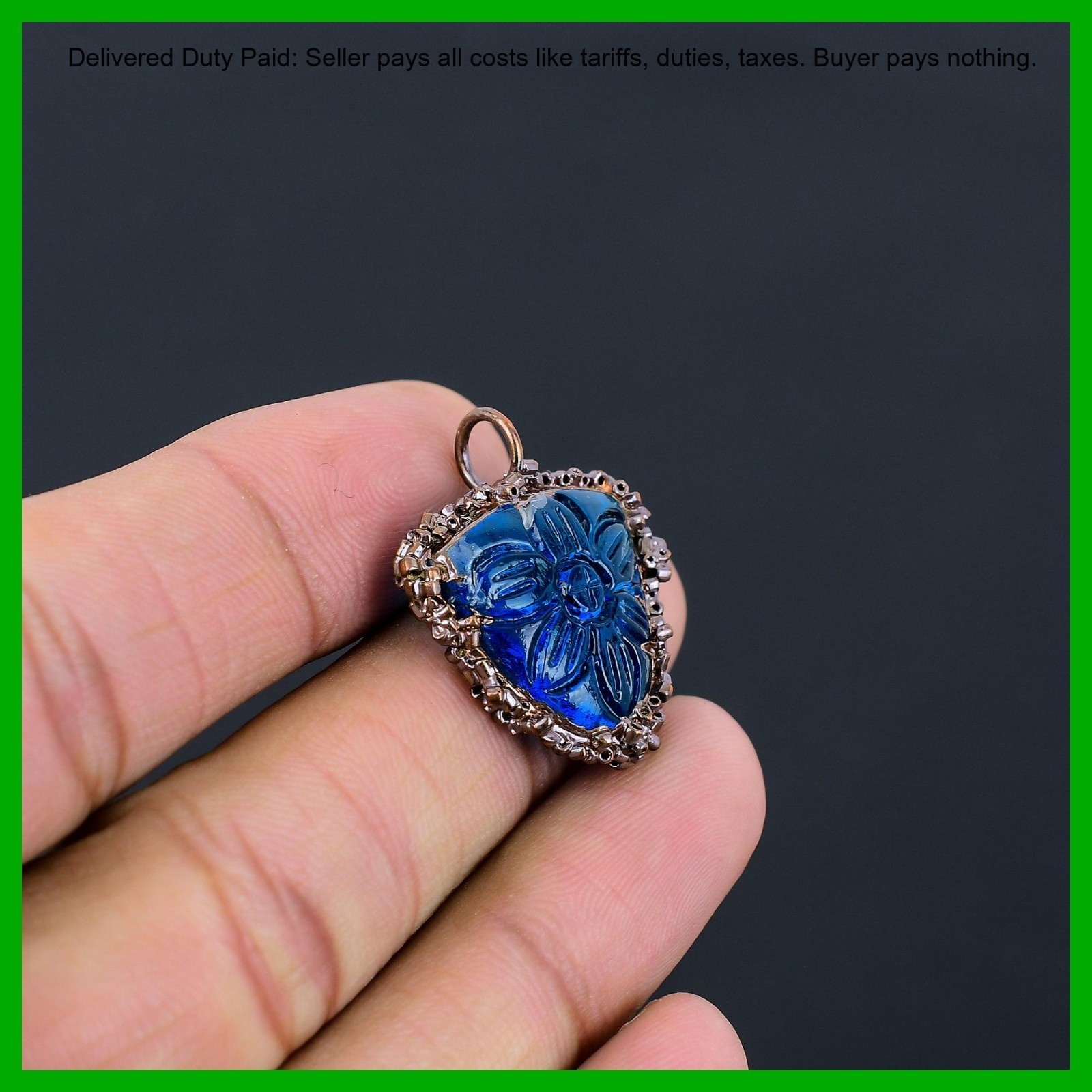 Copper Trillion Carved Apatite Stone Bezel Electroformed Mother Pendant Jewelry