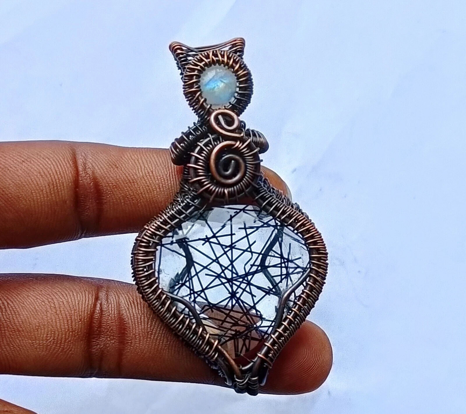 Natural Quartz Gems Copper Jewelry Wire Wrapped Gift For Her Pendant 180.80 Ct