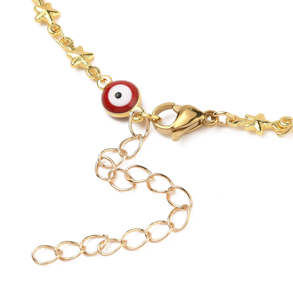 Enamel Necklace Stainless Steel Lobster Evil Eye Star Gold 13.5″ 16″ Z536