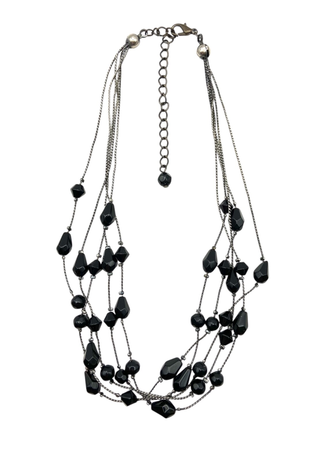 Gothic Black Glass Beads Layered Necklace Multistrand 18″ Gunmetal Gray 5 Strand