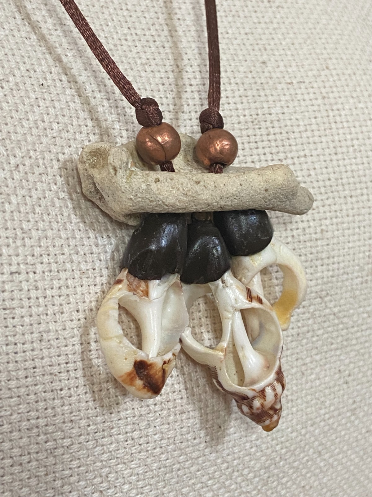 Handcrafted Coastal Coral and Shell Pendant Necklace with Copper Accent