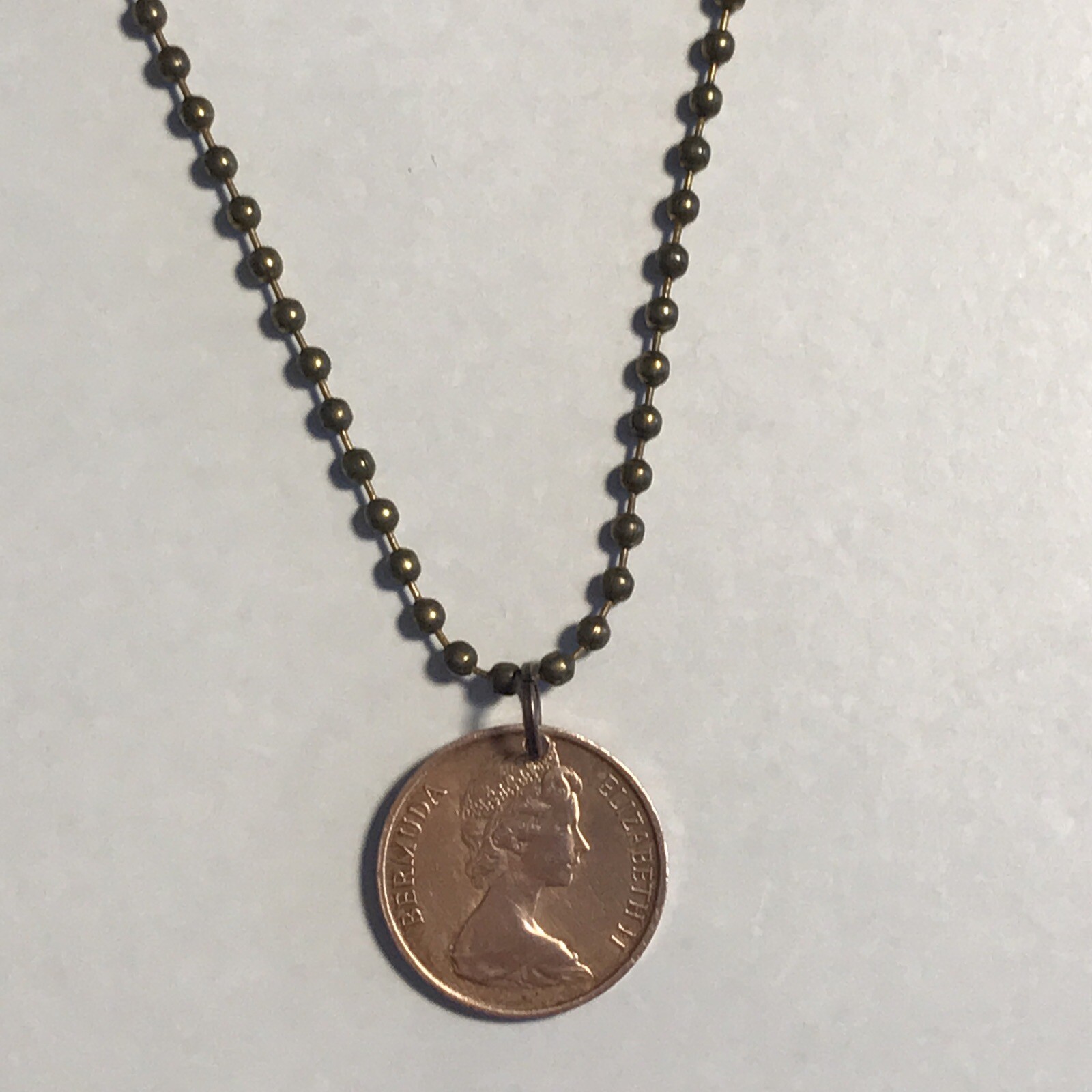1970 United Kingdom 1 Penny COIN PENDANT British Territory Bermuda UK. 20″ Chain