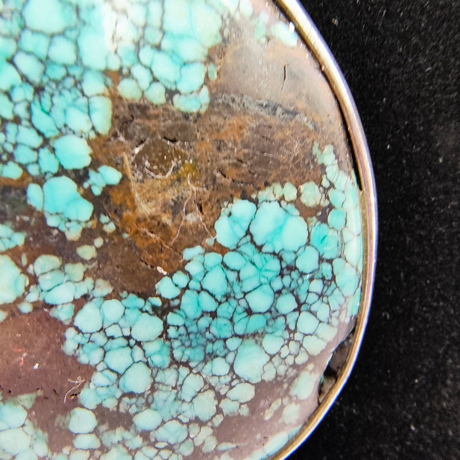 Faux Turquoise Pendant Necklace 925 Sterling Glitter Copper Color Bead Boho