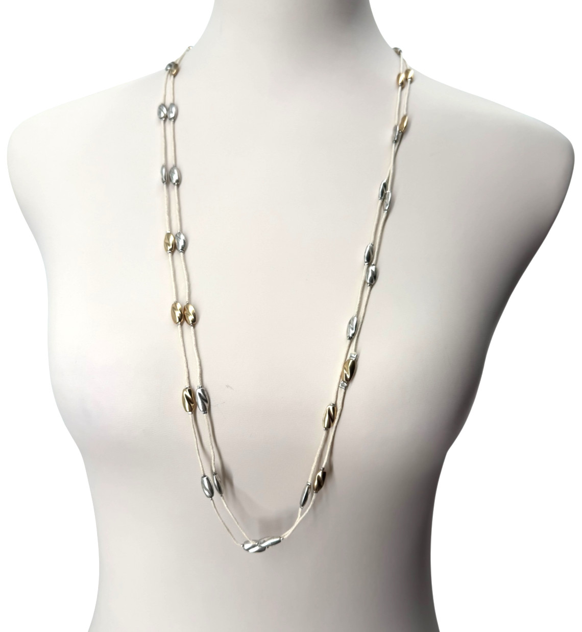 J Jill Layered Beaded Necklace Gold Silver Adjustable Long Wrap Coastal Resort