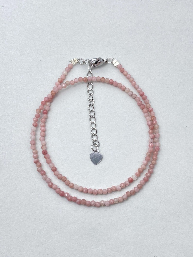 Dainty 2-3MM Pink Opal Faceted Round Gemstone Beads Women Choker Necklaces 18”