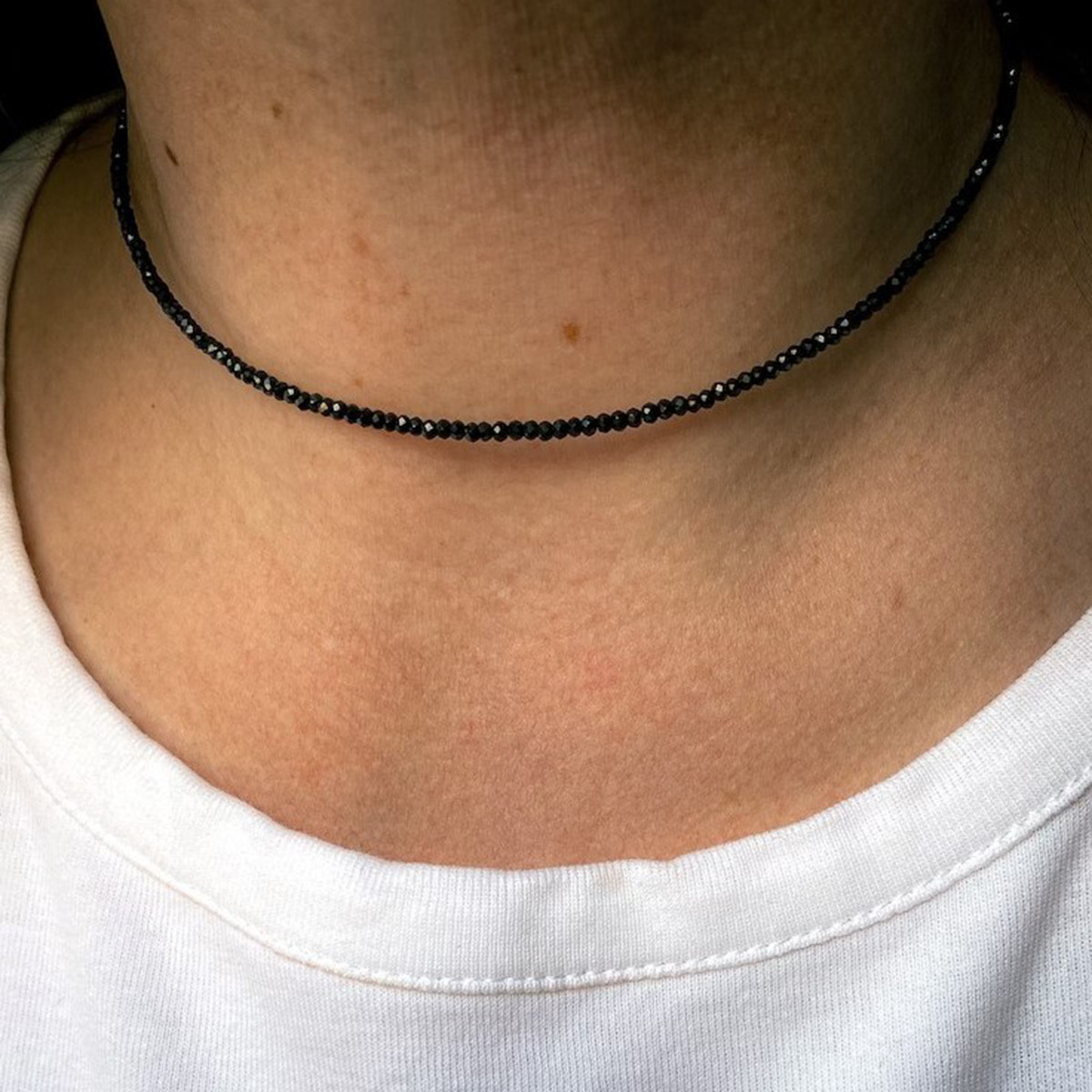 Natural Black Obsidian Choker 2mm Crystal Gemstone Beads Dainty Choker Necklace