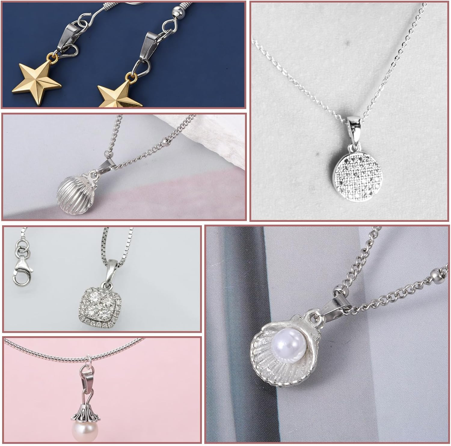 Necklace Pendant Clasp, 150 Pcs 304 Stainless Steel Snap on Bails Silver Pinch