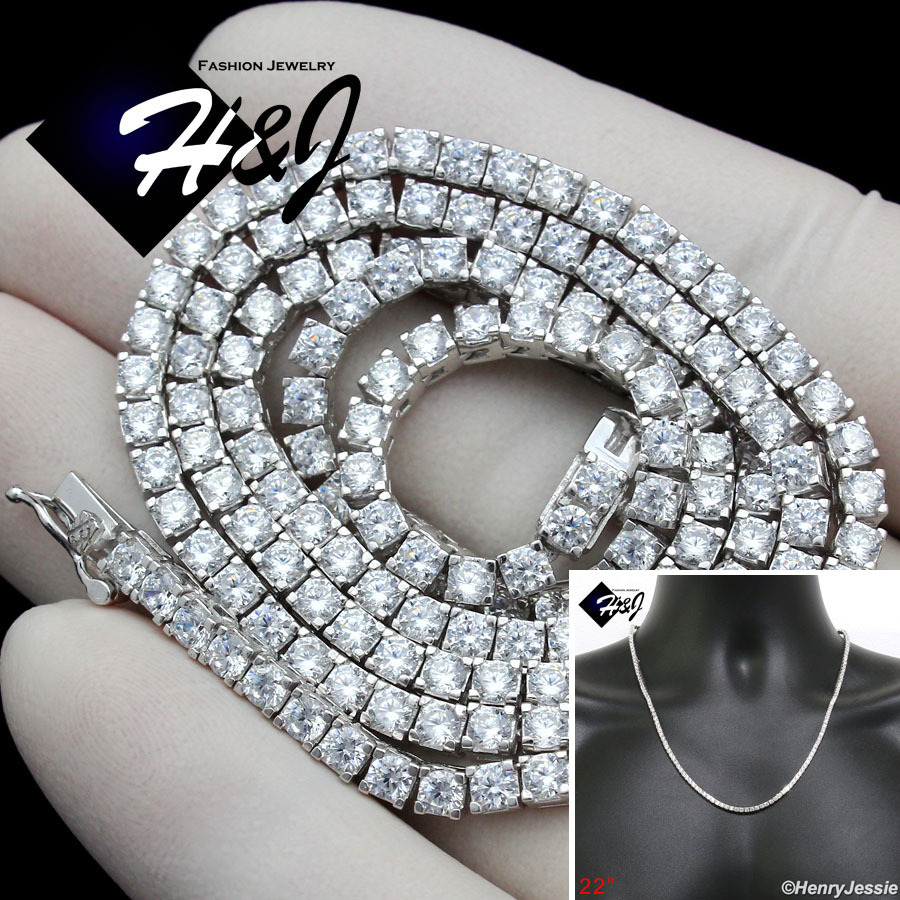 22″MEN SOLID 925 STERLING SILVER ICY BLING CZ 3MM 1 ROW TENNIS CHAIN NECKLACE*10