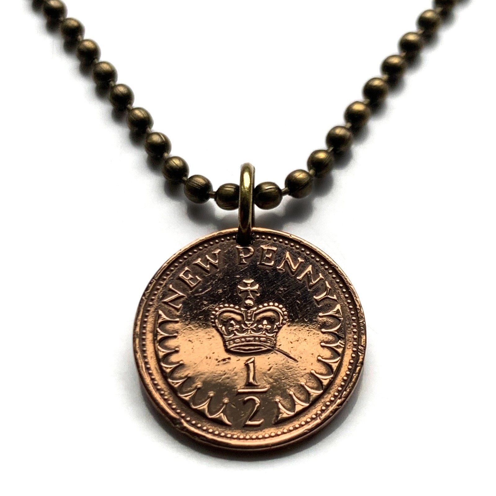 1971 England UK 1/2 New Penny coin pendant Henry VII English crown London 000552
