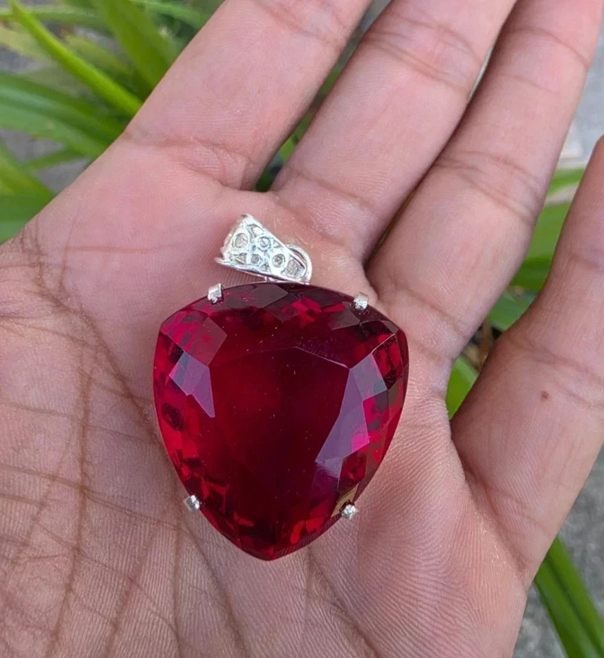 20 Ct Natural Red Ruby Trillion Certified Loose Gemstone 925Solid Silver Pendant