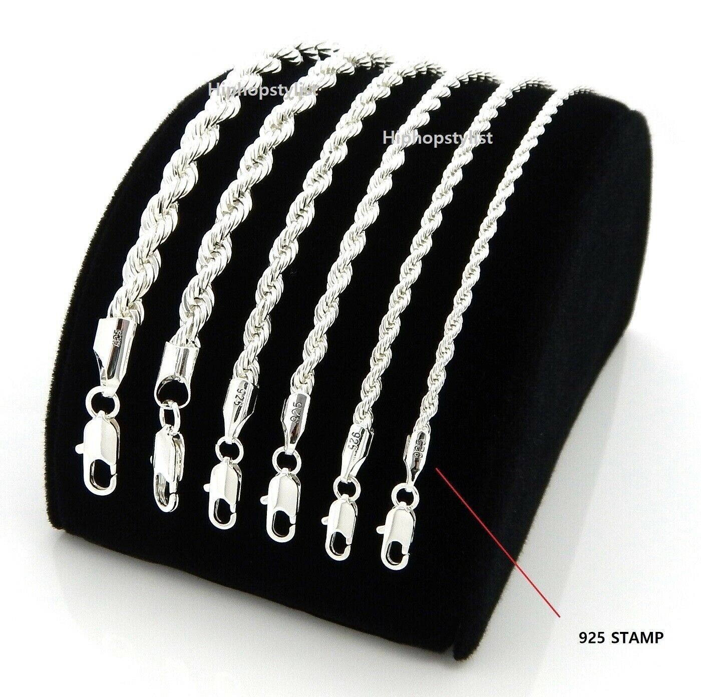 Hip Hop Rope Chain Necklace 2mm to 6mm 8″ 18″ 20″ 24″ 30″ 36″ 14K Silver Plated