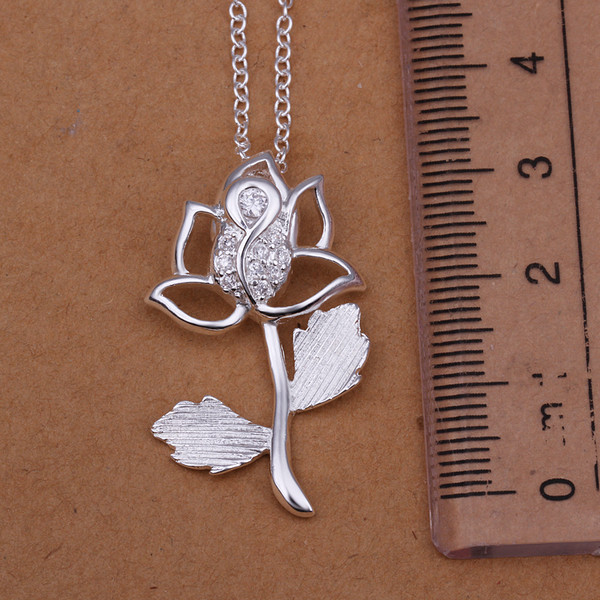 Chic 925 Sterling Silver Filled Flora CZ Pendant Woman Necklace N-A577 Gift