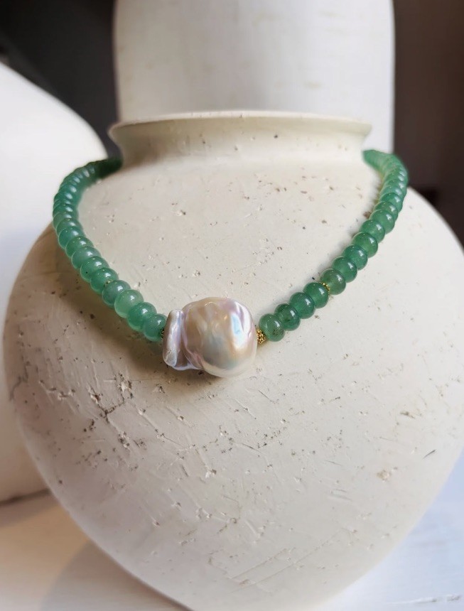 Verde Baroque Keshi Pearl Charm Necklace