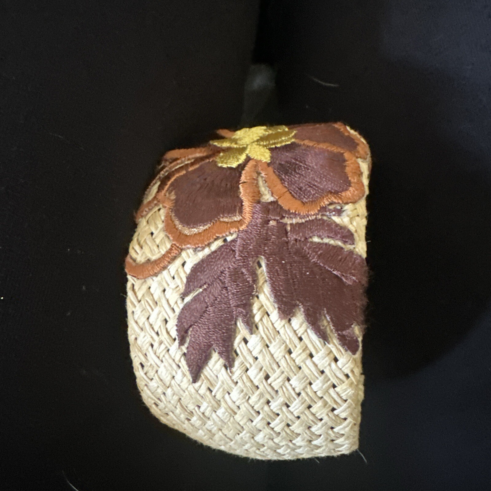 Tan Brown Floral Embroidered Cuff Bracelet -Boho Hippie Peace Love Flowers