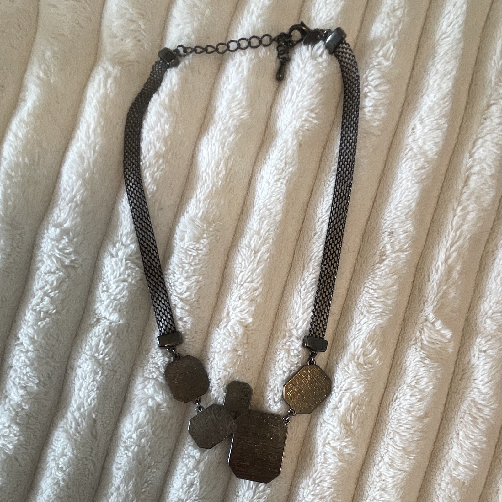 Black Hexagon Faceted Crystal Statement Necklace Mesh Chain Adjustable Lobster