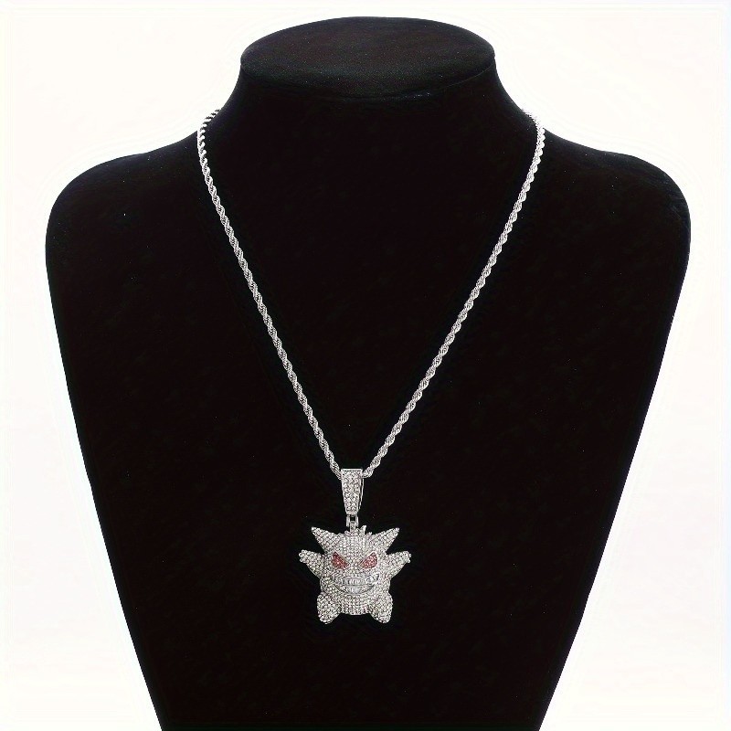 Hip Hop Style Titanium Steel Zircon Ghost Tongue Pendant Necklace Sweater Chain